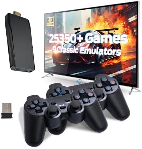 Retro Game Console, Retro Gaming Console with Built-in 9 Emulators, 25350+Games, 4K HDMI Output, Dual 2.4GHz Wireless Controller, Plug and Play Video Game Console (Black)