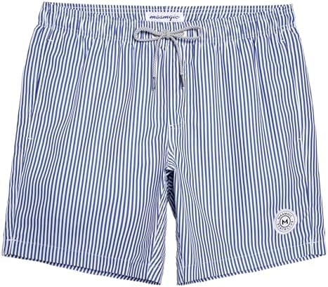 maamgic Mens Swim Trunks Quick Dry Swim Shorts with Mesh Lining Funny Swimwear Bathing Suits 7inch Blue Striped Large