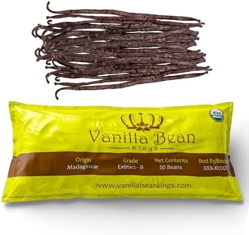 50 Organic Madagascar Vanilla Beans - Whole Grade B Pods for Baking Homemade Extract Brewing Coffee Cooking