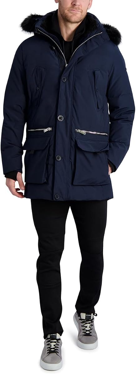 KARL LAGERFELD Paris Men's Outerwear Parka, Navy, Medium