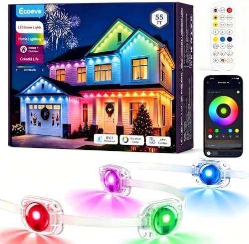 Ecoeve Permanent Outdoor Lights for House, 55ft Christmas RGB+IC Lights