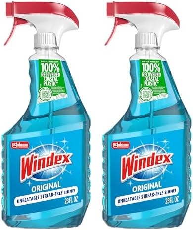Windex Glass and Window Cleaner Spray Bottle, Packaging Designed to Prevent Leakage and Breaking, Surface Cleaning Spray, Original Blue Scent, 23 Fl Oz (Pack of 2)