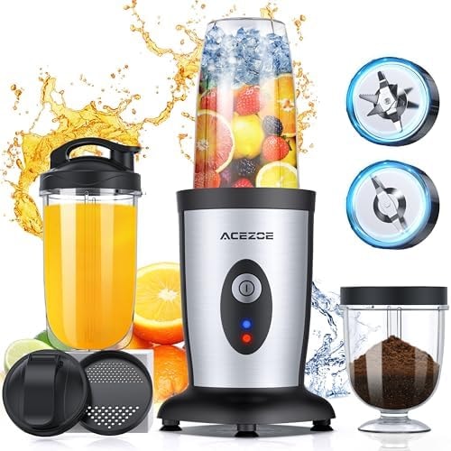 Acezoe Personal Blender Shakes and Smoothies, 3D 6-leafs, 850W Portable Blender, One-Button Mixer, 2x17oz Personal Blenders Bottle, BPA Free Kitchen, baby food, Grinding, Juice