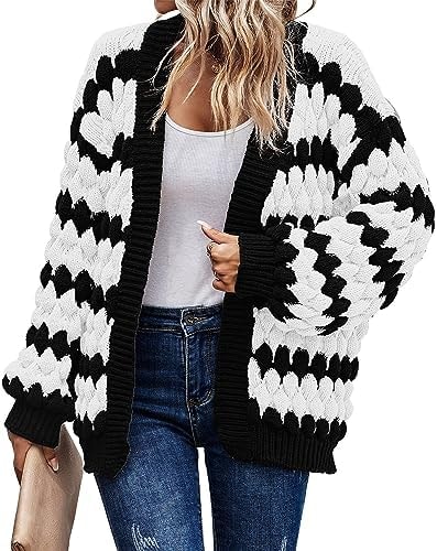 KIRUNDO Womens Open Front Chunky Cable Knit Cardigan(White, S)