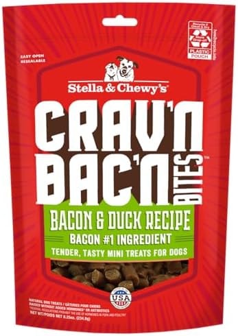 Stella & Chewy's Training Dog Treats - Crav'n Bac'n Soft Bacon & Duck Bites - Premium USA Made - Low Calorie Rewards - 8.25oz
