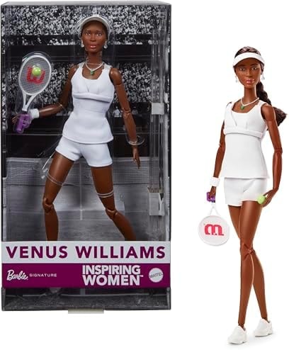 Barbie Inspiring Women Series, Venus Williams Fashion Doll with Signature Tennis Uniform and Racket, Includes Displayable Packaging