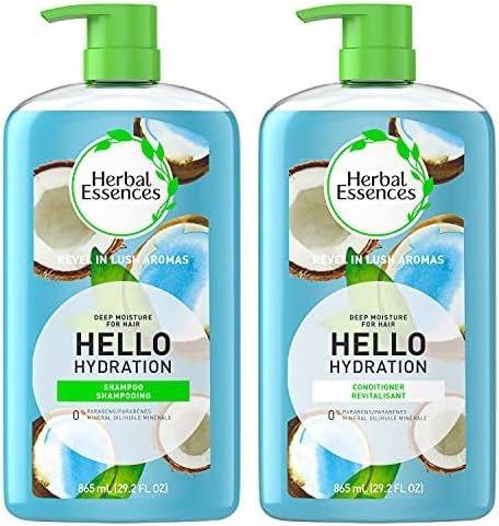 Herbal Essences Moisturizing Shampoo and Conditioner Set, Paraben Free, Hello Hydration, Safe for Color-Treated Hair, Coconut, Blue, 29.2 fl oz