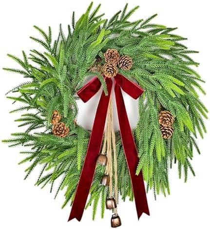 28in Real Touch Norfolk Pine Christmas Wreath with Pine Cones, Home Décor