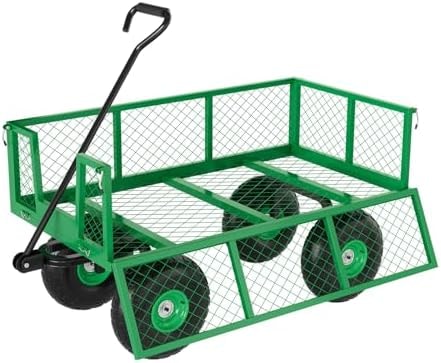 Garvee Steel Garden Cart, 500 LBS Capacity Utility Outdoor Wagon, Heavy Duty Mesh Garden Metal Wagon with Removable Sides, Flexible Handle for Yard, Lawn, Garden