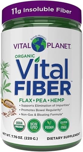 Vital Planet - Vital Fiber Powder, Soluble and Insoluble Fiber Supplement with Flax, Pea and Hemp, Organic Daily Dietary Supplement Supports Gut Digestive Regularity 7.76 oz