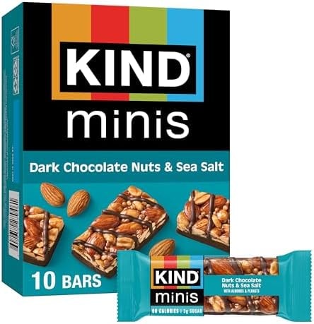 KIND Mini Snack Bars, Dark Chocolate Nuts & Sea Salt, Gluten Free, Low Sugar, Low Calorie Snacks, 10 Count