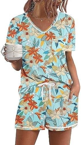 Ekouaer Women's Pajamas Sets Short Sleeve Top and Shorts Pjs Soft Sleepwear