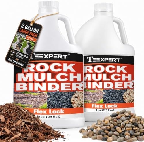 Teexpert Mulch Glue for Landscaping, 2 Gallon Concentrate Rock Glue Landscape Glue, Pea Gravel Glue, Strong Mulch & Rock Lock for Small Stone, Wood Chip, Rubber Mulch, Flower Bed, Slopes & Tree Ring