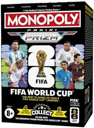 Monopoly Panini Prizm: FIFA World Cup Trading Cards Booster Box | Current Stars and Legends | 2+ Players, Ages 8+ | Gifts for Soccer Fans