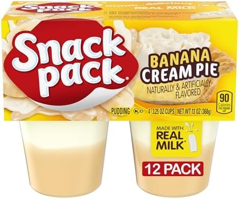 Snack Pack Banana Cream Pie Flavored Pudding Cups, 3.25 oz., 4-Count (Pack of 12)