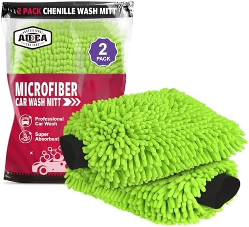 AIDEA Car Wash Mitt Microfiber, 2PK, Car Wash Brush, Green, 8''X12''