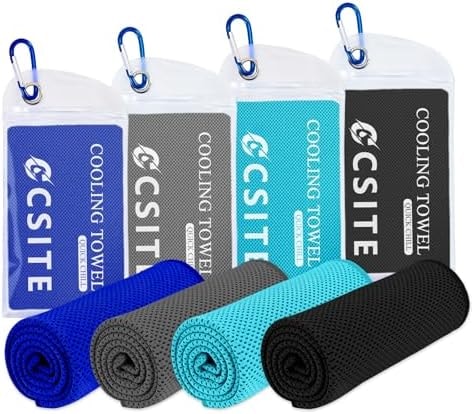 CSITE 4 Pack Cooling Towels (47"x12") for Neck and Face, Ice Towel for Hot Weather, Soft Breathable Chilly Gym Towels, Microfiber Towel for Work Out, Yoga, Running, Camping & More Activities