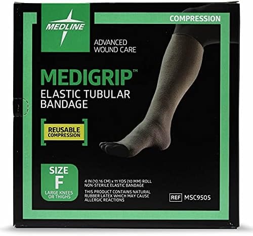 Medline Medigrip Elastic Latex Tubular Bandages, Size F, 4" W (10 cm), for Large Knees and Medium Thighs - High Compression Support, Breathable & Comfortable
