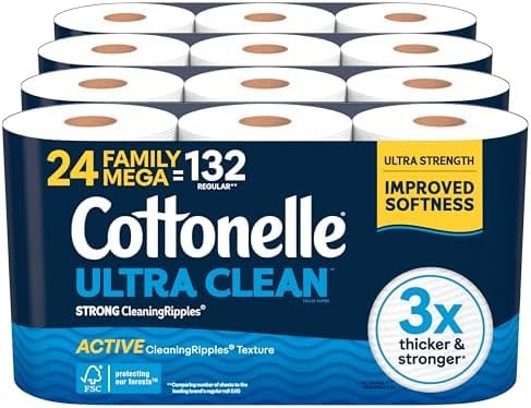 Cottonelle Ultra Clean Toilet Paper, 24 Family Mega Rolls=132 Regular Rolls