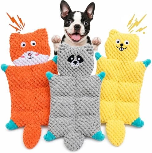 Anoodi No Stuffing Squeaky Dog Toys for Samll Medium Large Breeds, 3 Pack Durable Plush Puppy Chew Toys for Teething and Boredom, Interactive Dog Toy to Keep Them Busy