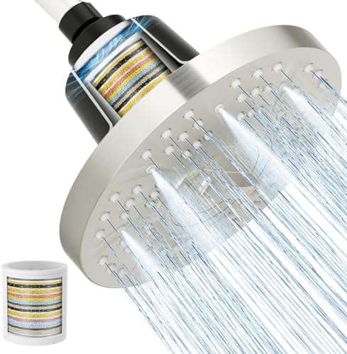 SR SUN RISE Filtered Shower Head with Filters, 20-Stage Shower Head Filter for Hard Water, High Pressure Showerhead with Easy-Replace Cartridge to Remove Chlorine (7-Inch, Brushed Nickel)