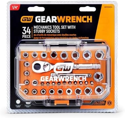 GEARWRENCH 34 Pc 1/4" Dr Stubby Socket Mechanics Hand Tool Set | GW72SWS14
