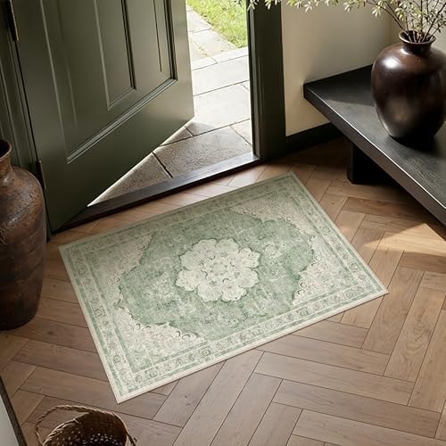 WondRg 6x9 Washable Area Rug Green Non Slip Distressed Carpet