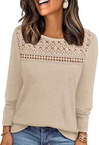 Boho Tops for Women Long Sleeve Shirts Fashion Clothing Business Casual Outfits Cruise Spring Tops 2026 Dressy Casual Blouses Women's Fall Clothes Winter Sweaters Trendy Going Out Easter Outfit L