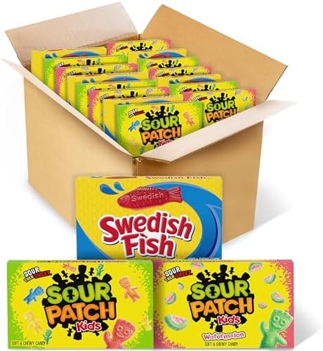 SOUR PATCH KIDS & SWEDISH FISH Soft & Chewy Gummy Candy Variety Pack, 15 ct