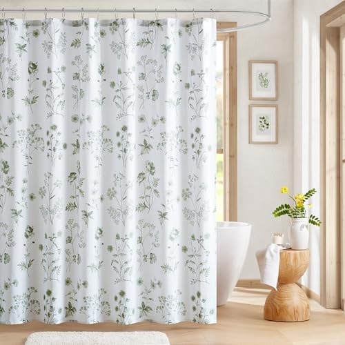 Martha Stewart 100% Cotton Floral Shower Curtain, 72 x 72, Sage Green