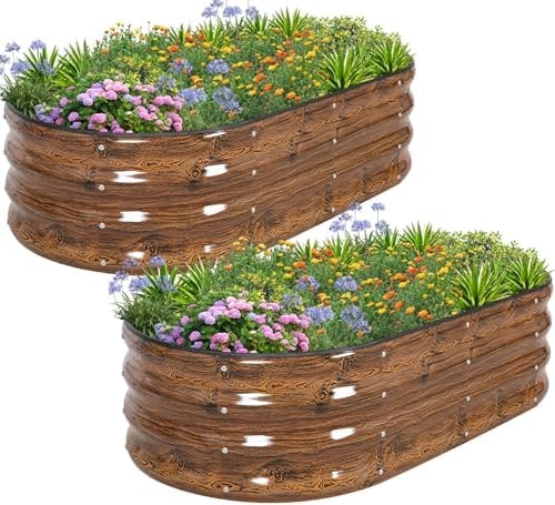 1MORE Galvanized Raised Garden Bed Outdoor,Planter Bed 4x2x1ft,Grain,2-Pk