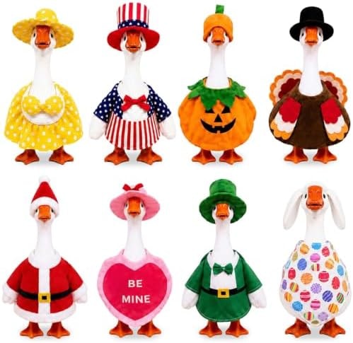 Funle 7inch Desk Goose Outfits,8-Pack Seasonal Desktop Goose Clothes