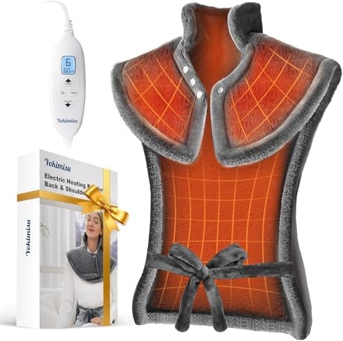 Yokimisu Heating Pad for Neck, Shoulders and Back Pain Relief, 2.5lb Weighted Large 24"x33" Wearable Electric Heating Pad, Fast Heating, ETL Certified, Gift for Women and Men, Ideal for Mom & Dad-Grey