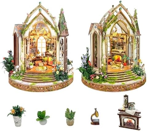 Book Nook Kit with Touch-Sensitive LED Lights 3D DIY Miniature Greenhouse Booknook for Adults, Creative Bookshelf Insert for Library Decor,Diorama Kit for Family and Friends