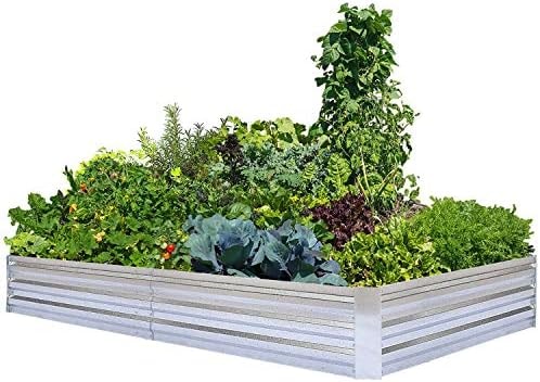 FOYUEE Galvanized Raised Garden Bed (8x4x1ft) – Overlapping 4-Inch Panels + 4 Support Bars, Heavy-Duty Metal Planter Box for Vegetables, Herbs, Flowers, No-Deformation Steel Garden Kit