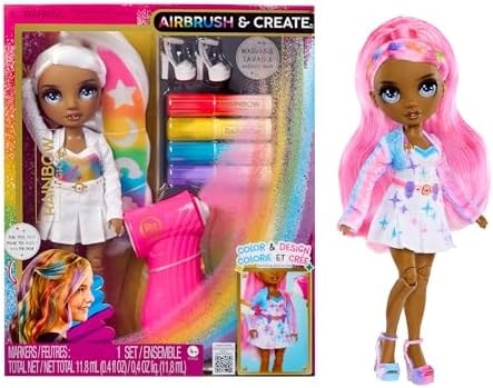 Rainbow High Air Brush & Create DIY Fashion Doll with Airbrush Marker Kit, Washable Rainbow Markers, Long Hair, Grey Eyes, Color, Create, Play, Rinse and Repeat. Creative 4-12+