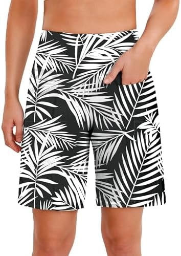 Quenteen Women's Bermuda Long Shorts with Pockets High Waisted Stretch Knee Length Shorts for Women Summer Walking