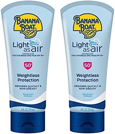 Banana Boat Light As Air Sunscreen Lotion SPF 50 Twin Pack | Lightweight & Non-Greasy Lotion Sunscreen SPF 50, Sunblock, Oxybenzone Free, 6oz each