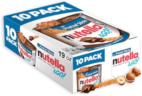Nutella & GO! Chocolate Hazelnut Spread with Cocoa + Pretzel Sticks, 10 Snack Packs, 1.9 oz Each
