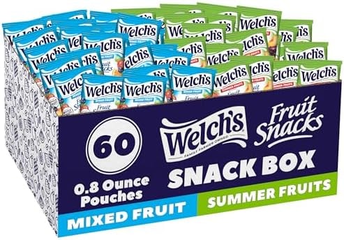 Welch's Fruit Snacks, Mixed Fruit & Summer Fruits Snack Box, Gluten Free, 0.8oz Snack Packs (Pack of 60)