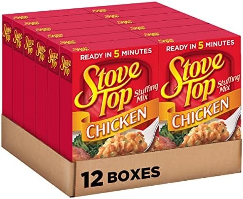 Stove Top Chicken Stuffing Mix, Instant Side Dish for Chicken and Holiday Meals, Savory Seasoned Bread Stuffing, Ready in 5 Minutes, 6 Ounce Boxes (Pack of 12)