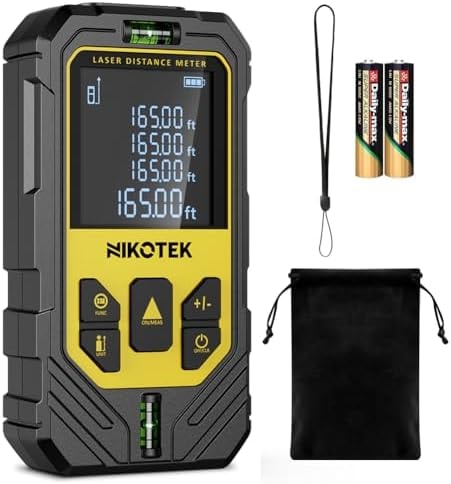 Laser Measure, NIKOTEK Laser Distance Meter with 2 Bubble Levels and LCD Backlit, for Pythagorean Mode, Measuring Distance, Area, Volume
