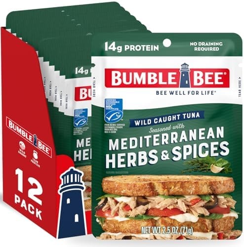 Bumble Bee Mediterranean Herbs & Spices Tuna Pouch, 2.5 oz (Pack of 12)
