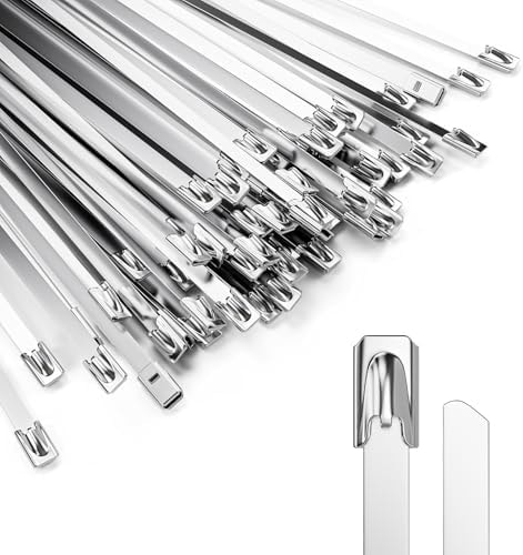 LEENUE Metal Zip Ties, 100 Pcs 11.8 Inch Stainless Steel Cable Ties