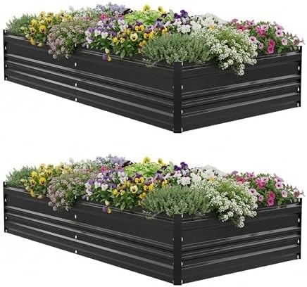 WORKPRO 2PK 7.5x4x1ft Outdoor Galvanized Raised Garden Bed, Rust-Resistant Planter Raised Beds for Vegetable, Flowers, Herbs, Black