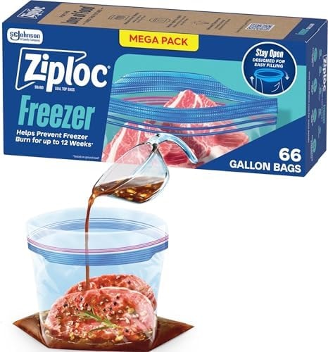 Ziploc Gallon Freezer Bags, Food Storage, Stand-Up Bottom, 66 Count