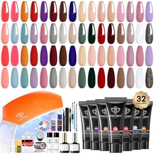 Modelones 133pcs Poly Nail Gel Kit 32 Colors with 8W Nail Lamp
