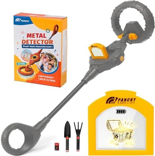 PANCKY Metal Detector for Kids, IP68 Waterproof 3-10 Year Kids Metal Detector Kit with LCD Display, Automatic Sensitivity Adjustment, 6.6" Search Coil, 1.65lb Lightweight, Gift for Boys & Girls, Black