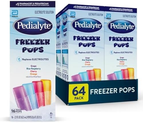 Pedialyte Electrolyte Solution Freezer Pops, Hydration Variety Pack? Grape, Blue Raspberry, Cherry, Orange, Pack of 64