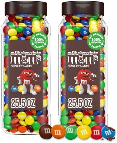 M&M'S Milk Chocolate Candy, Resealable Jars, Party Size, 25.5 oz, 2 Pack